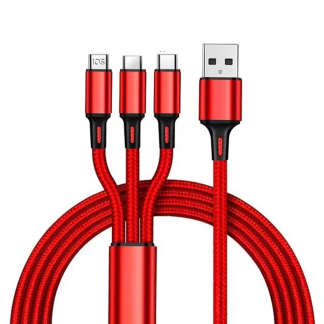3-in-1 USB Fast Charger Cable Type A iOS Android Multi-Color Portable 1.2m