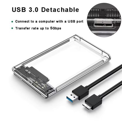 2.5" SATA SSD Hard Drive Enclosure USB 3.0 5Gbps UASP Transparent Case - Image 6